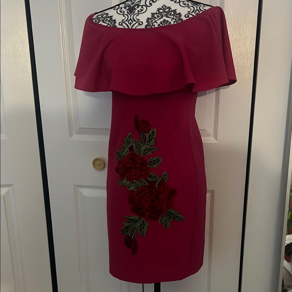 Sabora Red Ruffled Off-Shoulder Cocktail Dress